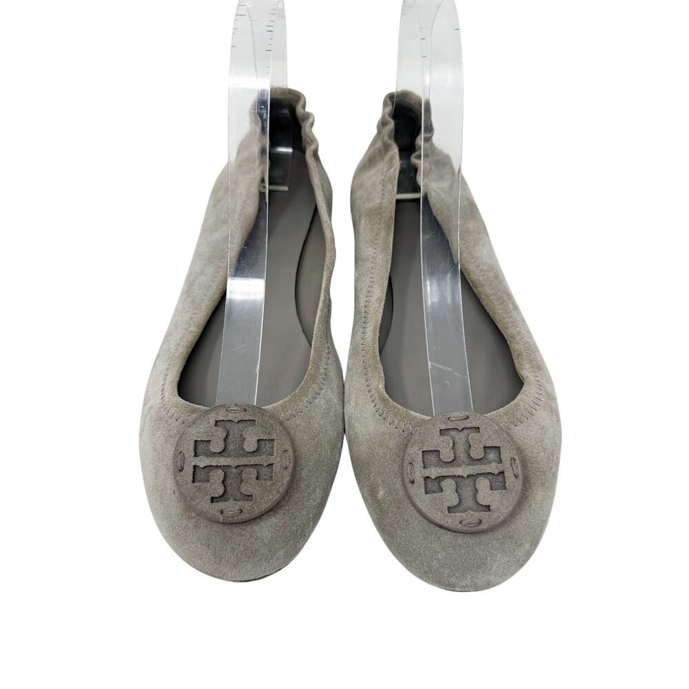 Tory Burch Taupe Suede Minnie Ballet Flats Women's Size 8.5 VGUC T Logo Detail - Picture 2 of 9